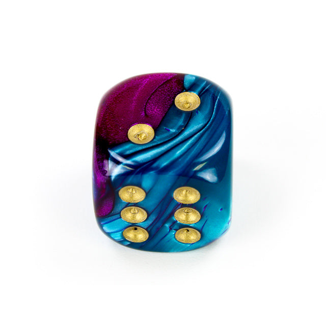 CHX DG2049 Gemini Purple-Teal/gold 20mm d6 dice w/pips