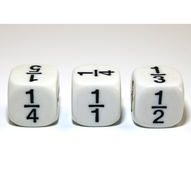 CHX KOP01559 Math Fractions 16mm d6 White/black - 1/1 - 1/2 - 1/3 - 1/4 - 1/5 - 1/6