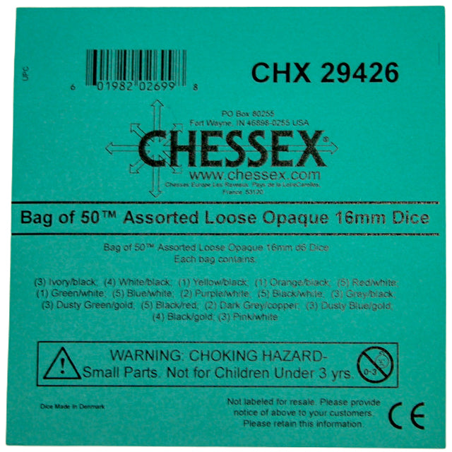 CHX 29426 Bag of 50 Assorted Loose Opaque 16mm d6 Dice