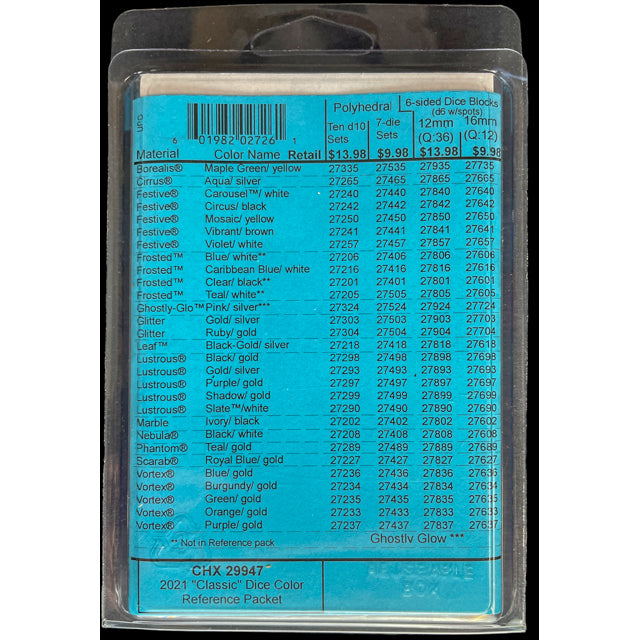 CHX 29947 2023 "Classic" Dice Color Reference Packet