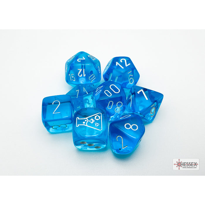 CHX 30063 Translucent Tropical Blue/white Polyhedral 7-Dice Set (with bonus die)