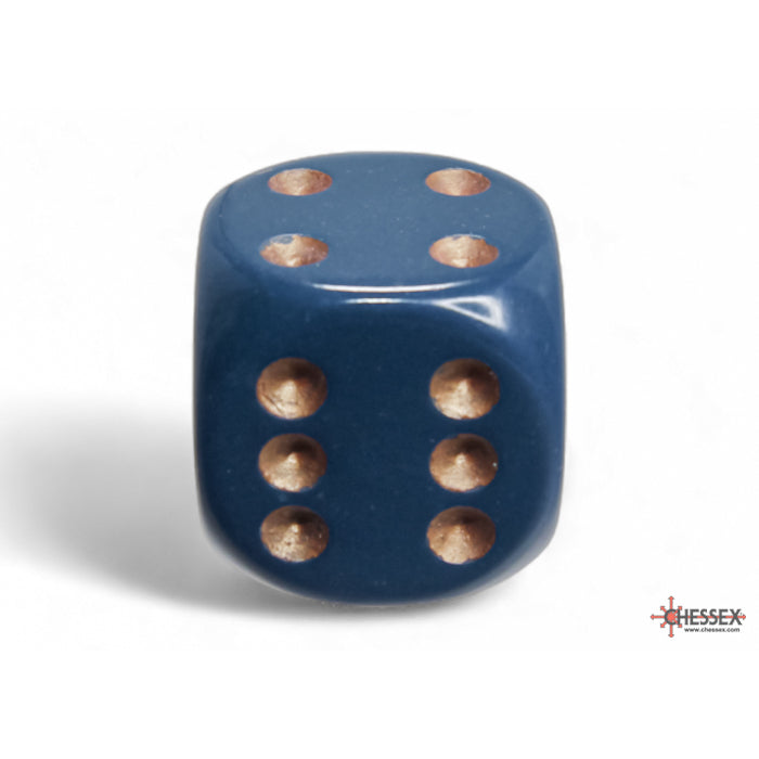 CHX 25626 Opaque Dusty Blue/copper 16mm d6 Dice Block (12 dice)