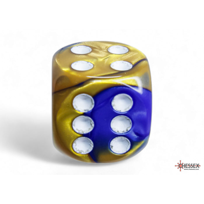 CHX 26622 Gemini Blue-Gold/white 16mm d6 Dice Block (12 dice)