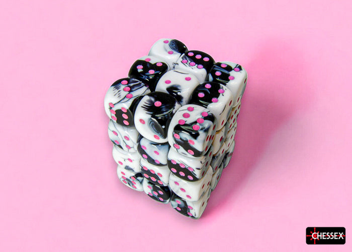 CHX 26869 Gemini Black-White/pink 12mm d6 Dice Block (36 dice)