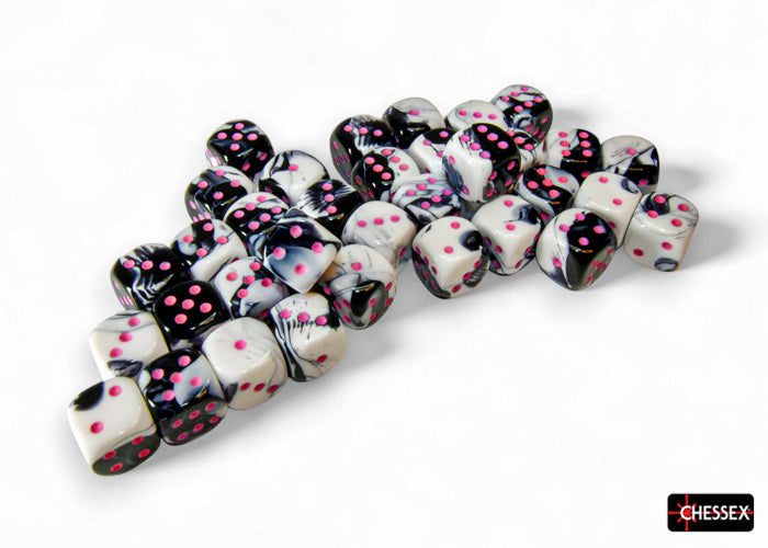 CHX 26869 Gemini Black-White/pink 12mm d6 Dice Block (36 dice)
