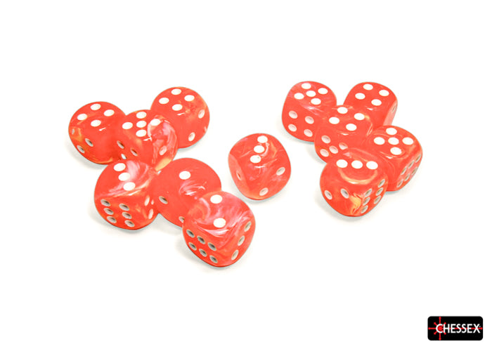 CHX 27753 Festive Dahlia/white 16mm d6 Dice Block (12 dice)