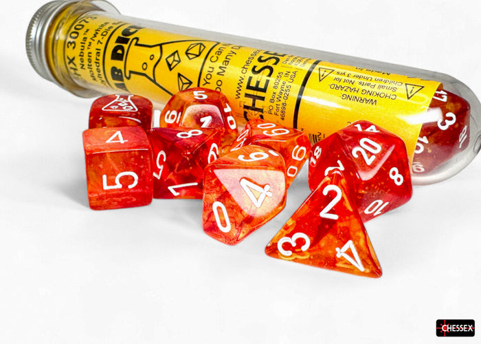 CHX 30073 Nebula Molten/white Luminary Polyhedral 7-Dice Set (with bonus die)