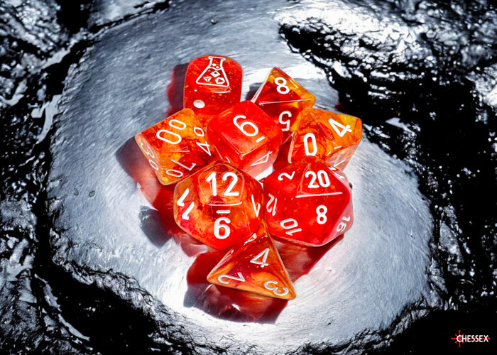 CHX 30073 Nebula Molten/white Luminary Polyhedral 7-Dice Set (with bonus die)