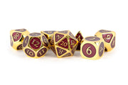 Fanroll: 16mm Metal Polyhedral Dice Set: Gold w/ Purple Enamel