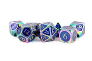 Fanroll: 16mm Metal Polyhedral Dice Set: Rainbow w/ Blue Enamel
