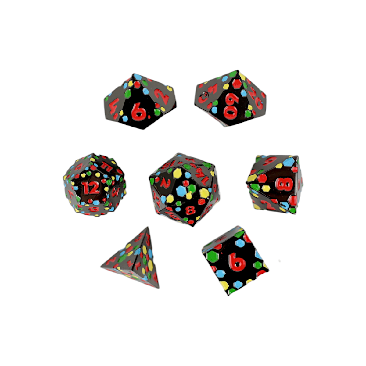 LPG Dice RPG Set Inscripted Hex Rainbow Black