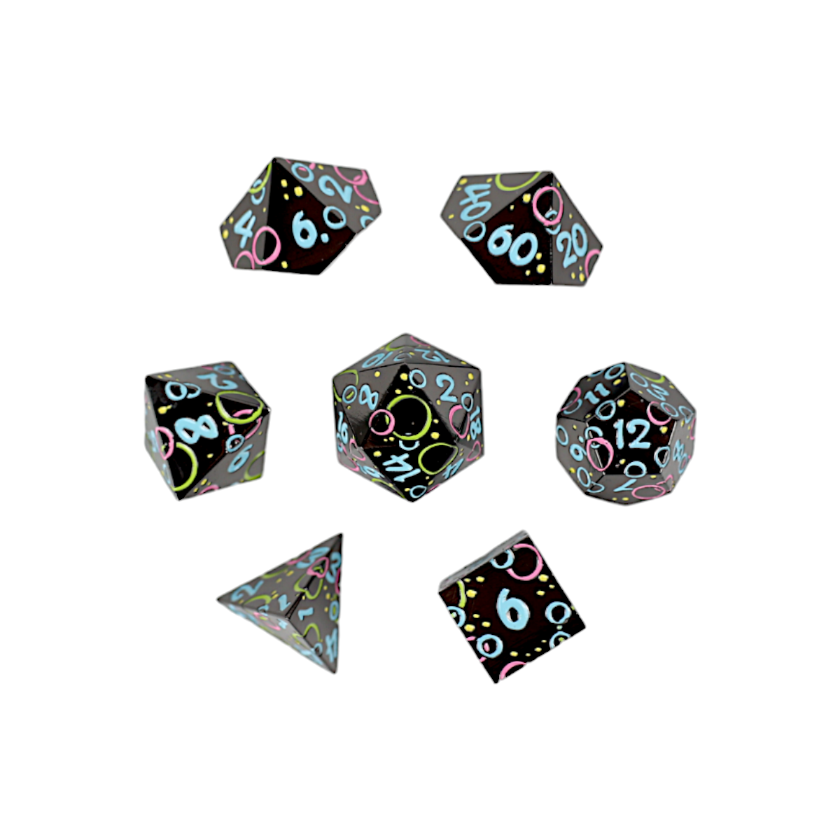 LPG Dice RPG Set Inscripted Bubbles Rainbow Black