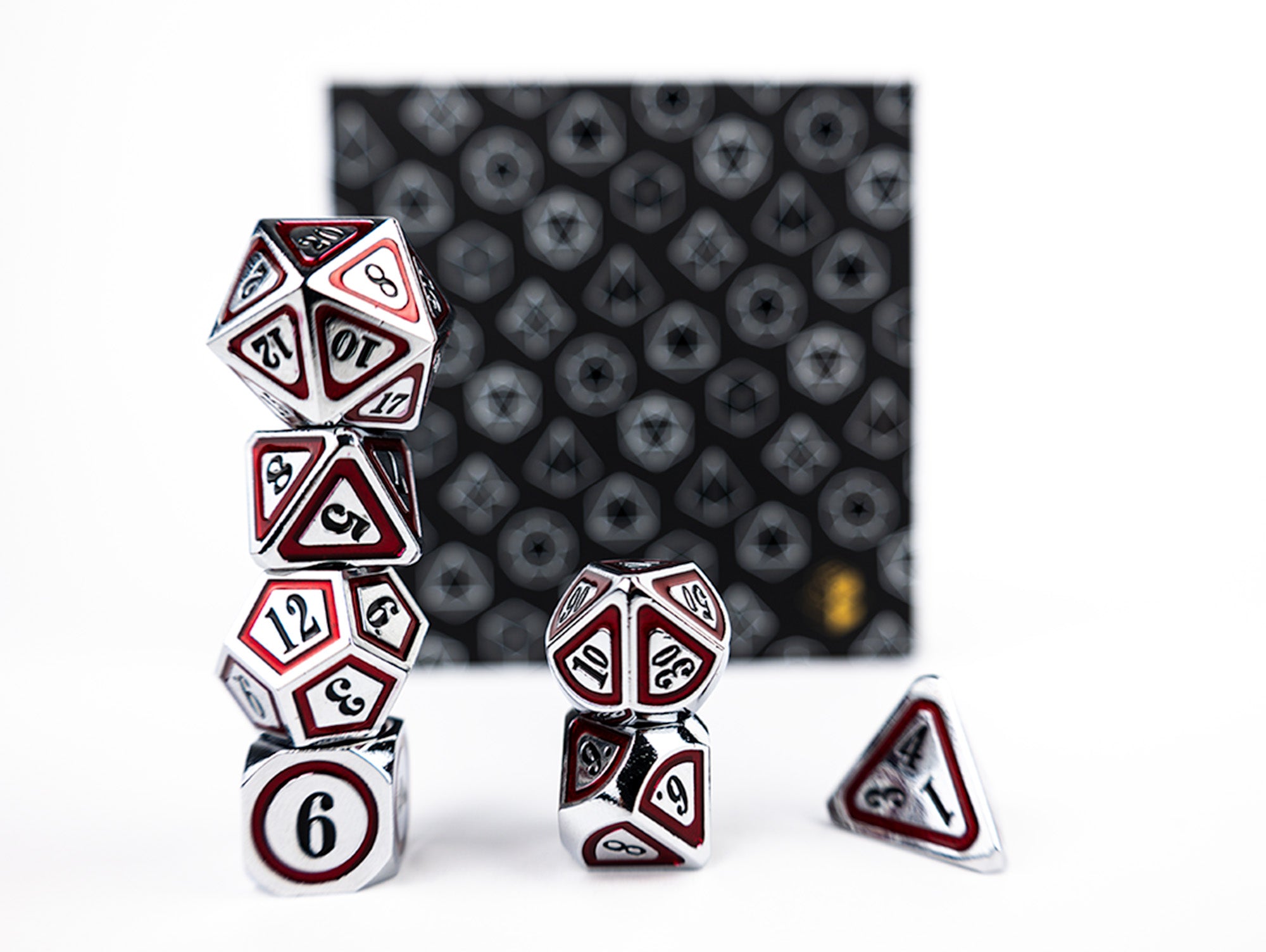 LPG Dice RPG Set Concentric Black/Red/Silver