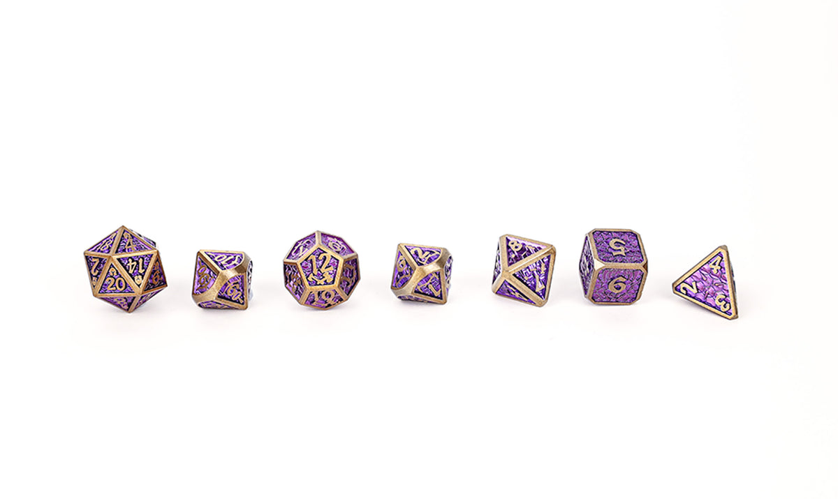 LPG Dice RPG Set Draco Bright Purple Brass