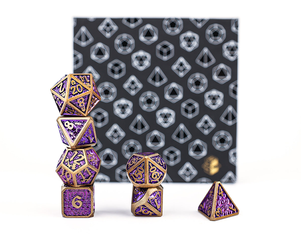 LPG Dice RPG Set Draco Bright Purple Brass