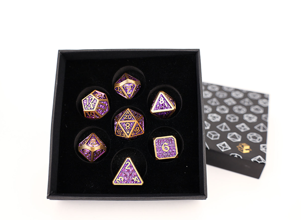 LPG Dice RPG Set Draco Bright Purple Brass