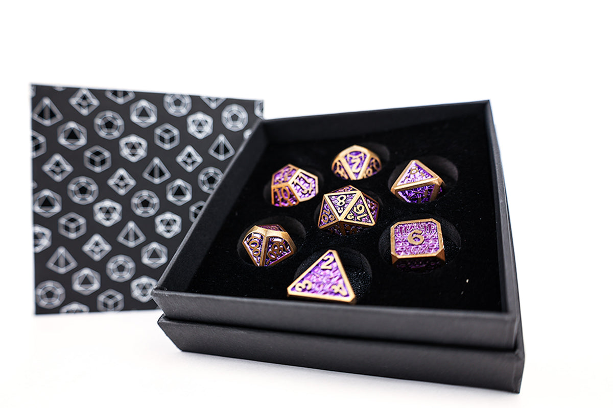 LPG Dice RPG Set Draco Bright Purple Brass