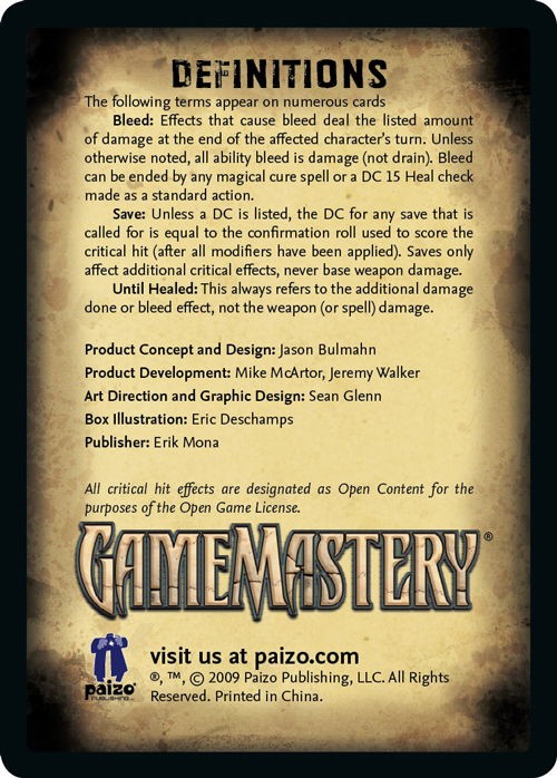 PPathfinder Accessories (1E): Crit Hit Deck (Pathfinder RPG)