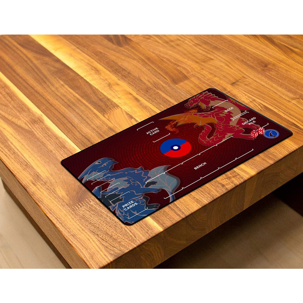 GamerMats: Red and Blue Dragon with Pokemon Compatible Zones - Playmat