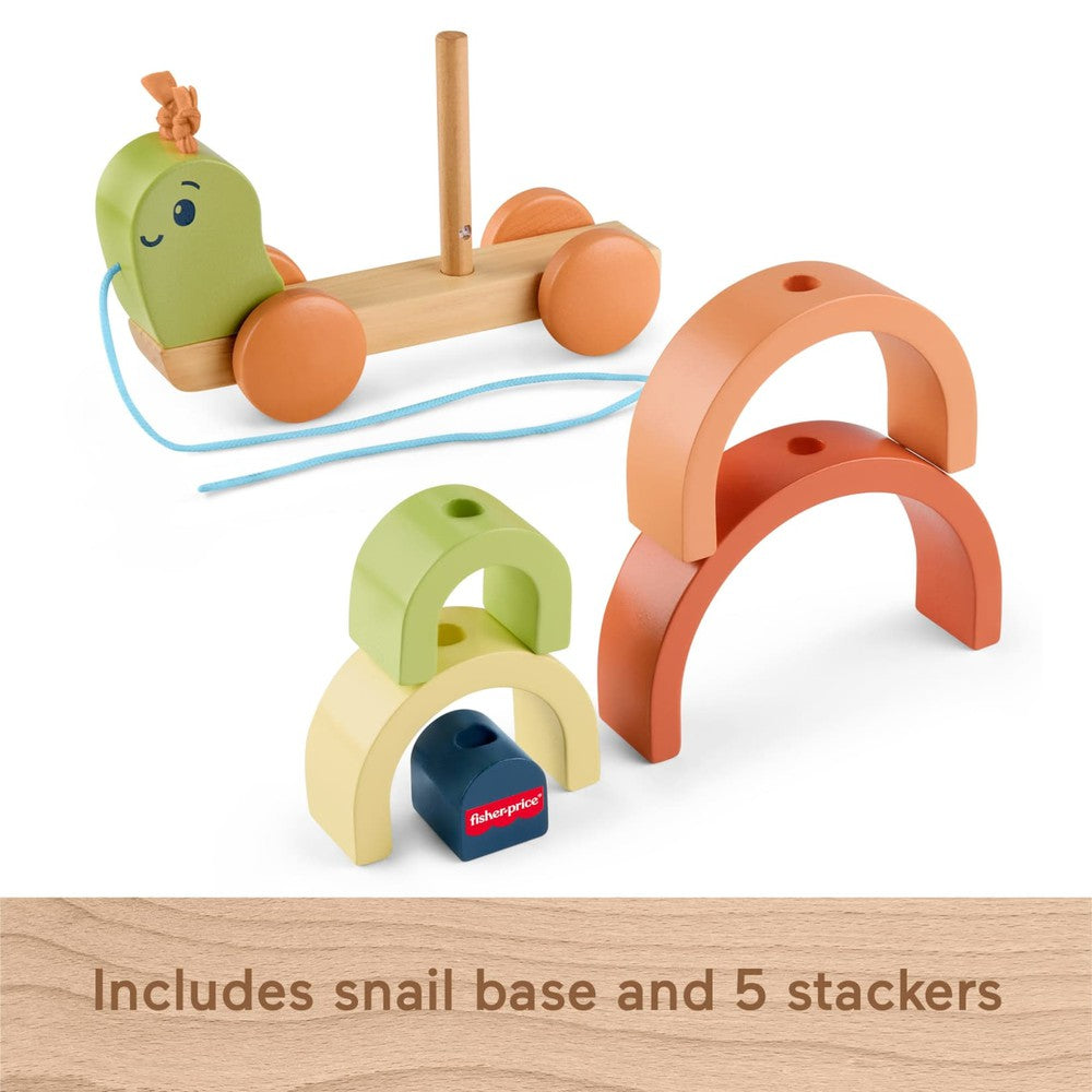Infant Toys - Wooden Pull Along Stacking Snail