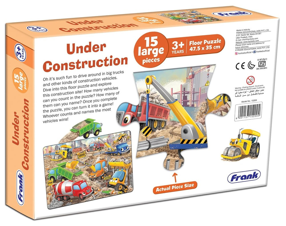 15pce Large Piece Puzzle - Asst A (Farmyard Friends - Under Construction - Unicorn Magic)