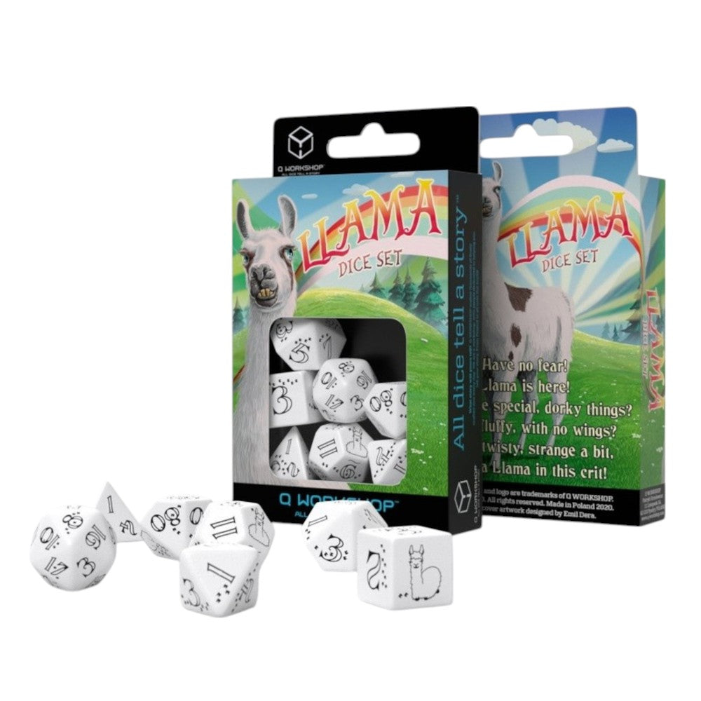 Q Workshop: Bright Llama Dice Set White & Black