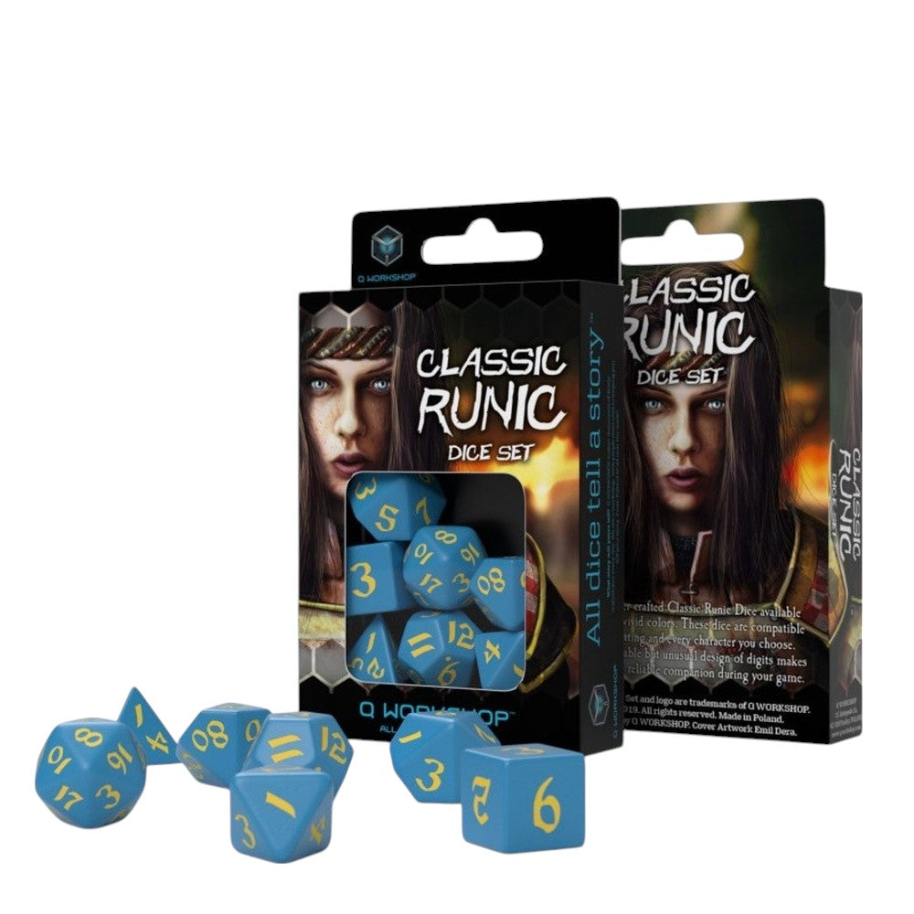 Q Workshop: Classic Runic Blue & yellow Dice Set (7)