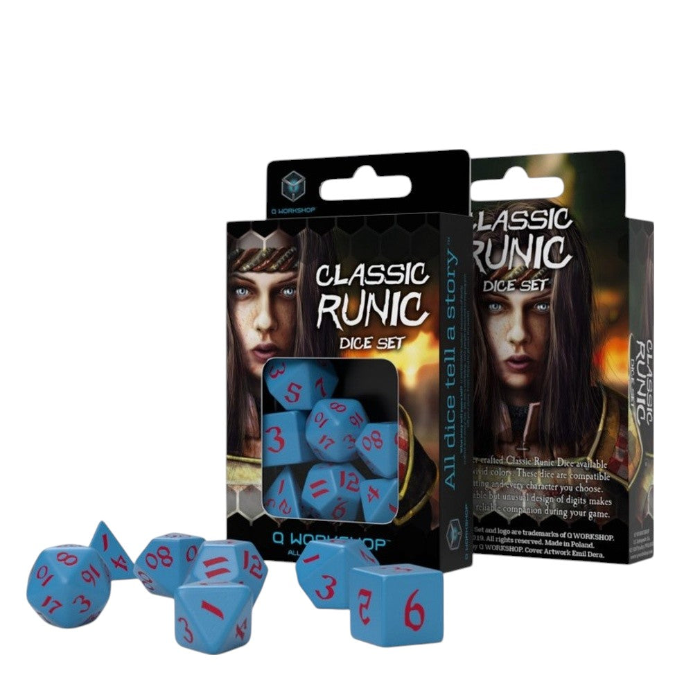Q Workshop: Classic Runic Blue & red Dice Set (7)