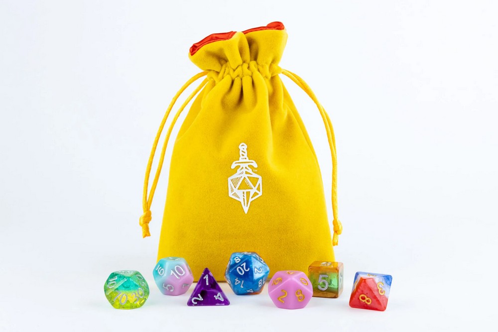 Fanroll: Small Velvet Dice Bag: Gold w/ Red Satin