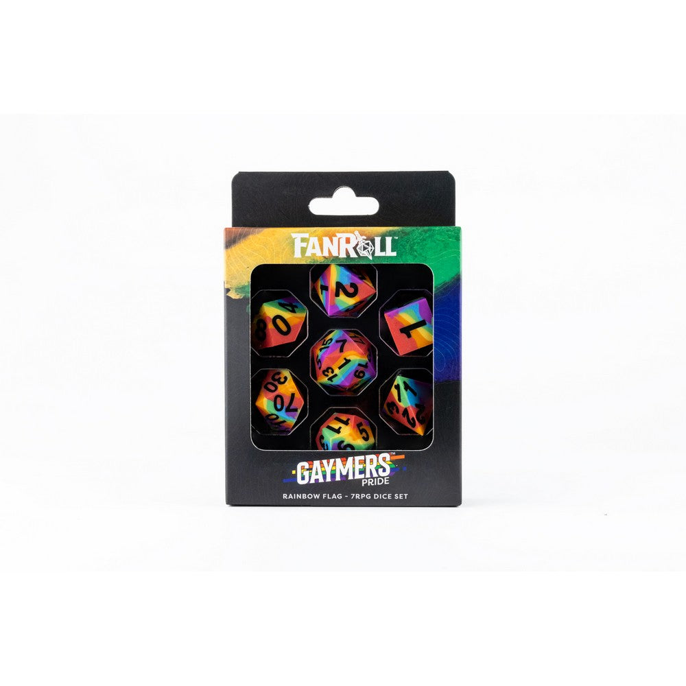 Fanroll: 16mm Pride Sharp Edge Silicone Rubber Poly Dice Set: Rainbow Flag