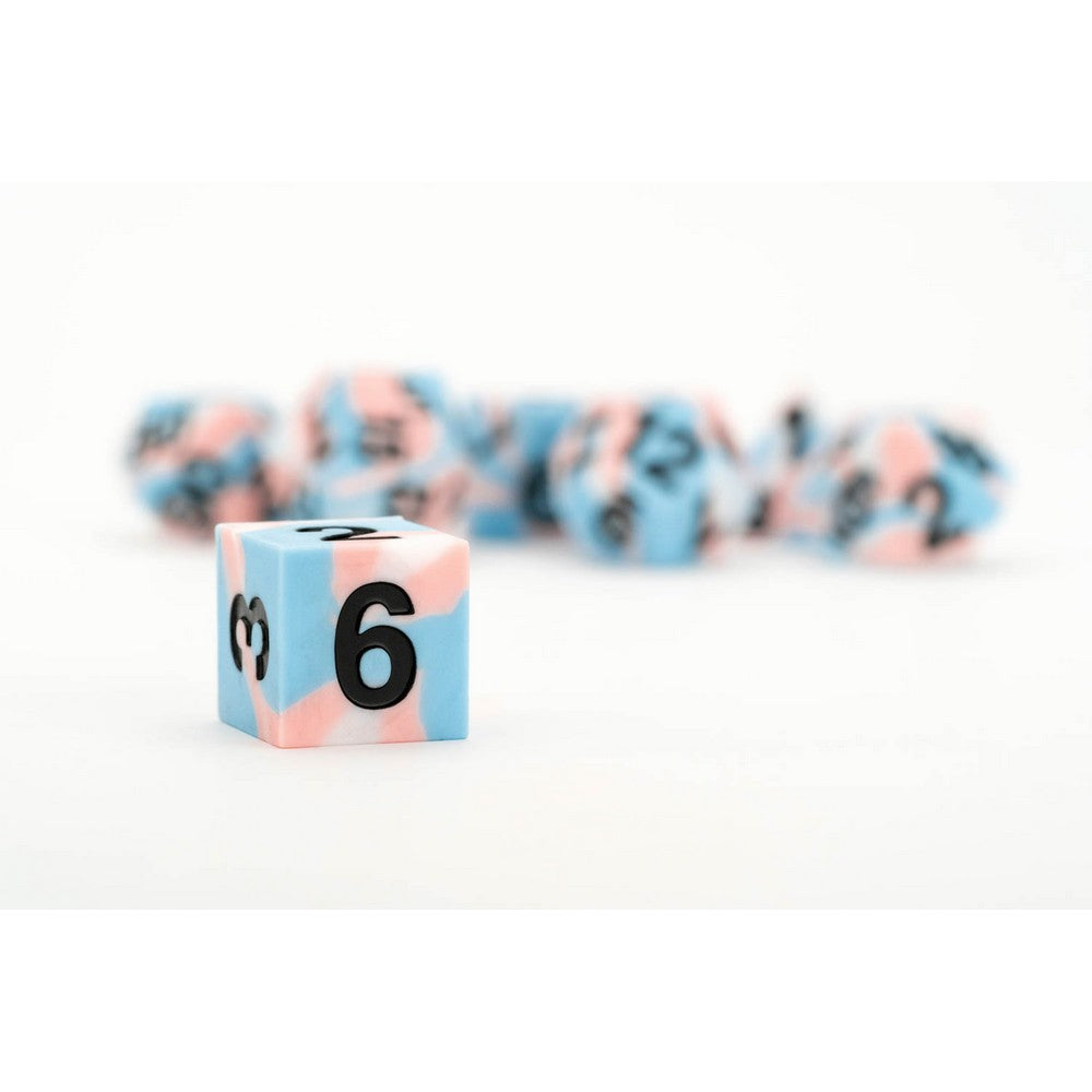 Fanroll: 16mm Pride Sharp Edge Silicone Rubber Poly Dice Set: Transgender
