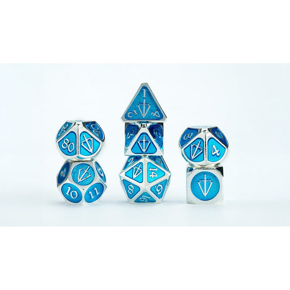 Fanroll: Tales of the Valiant Metal Dice Set: Silver w/ Light Blue Enamel