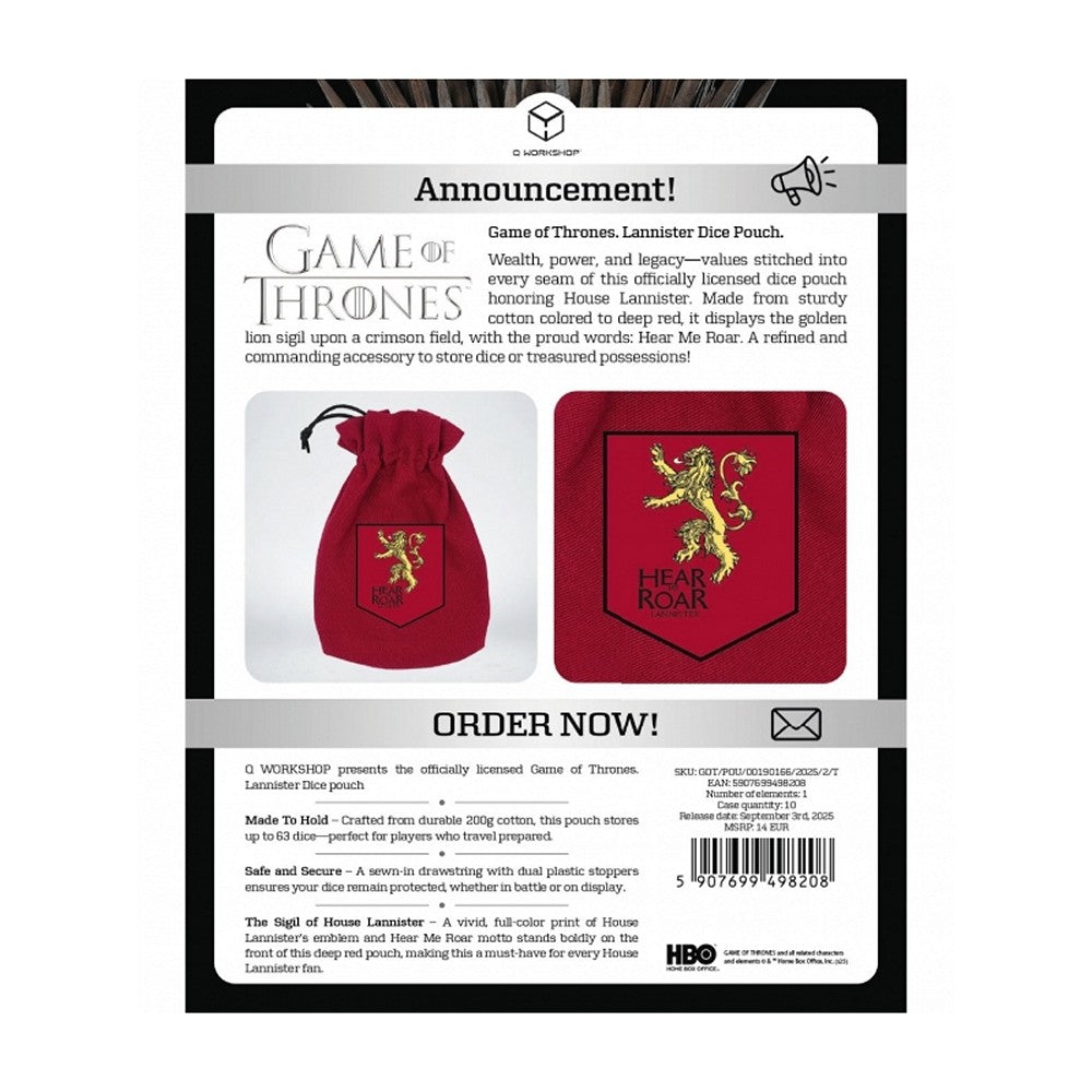 Q Workshop - Game of Thrones - Lannister - Dice Pouch