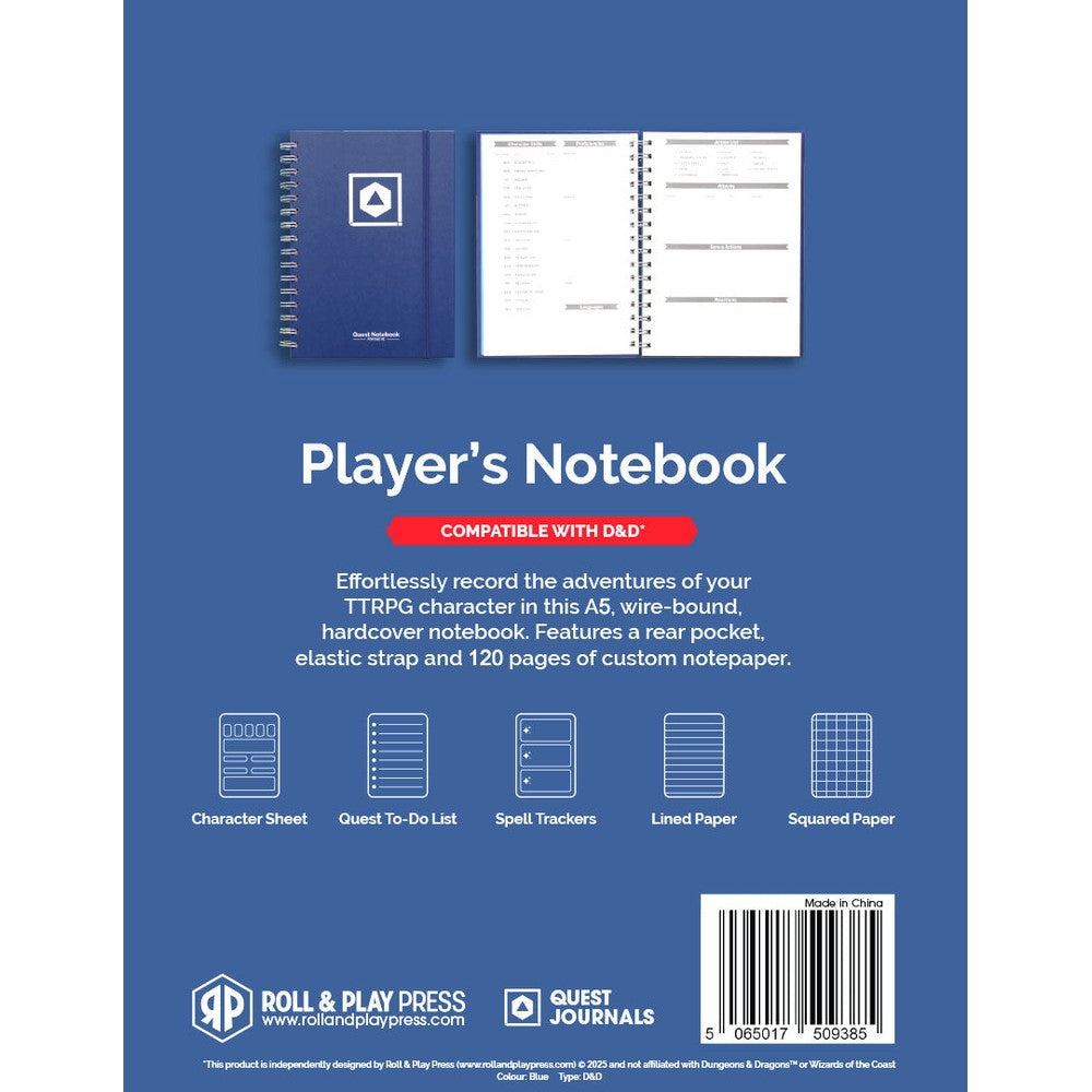 D&D Character Quest Notebook - Heroic Blue