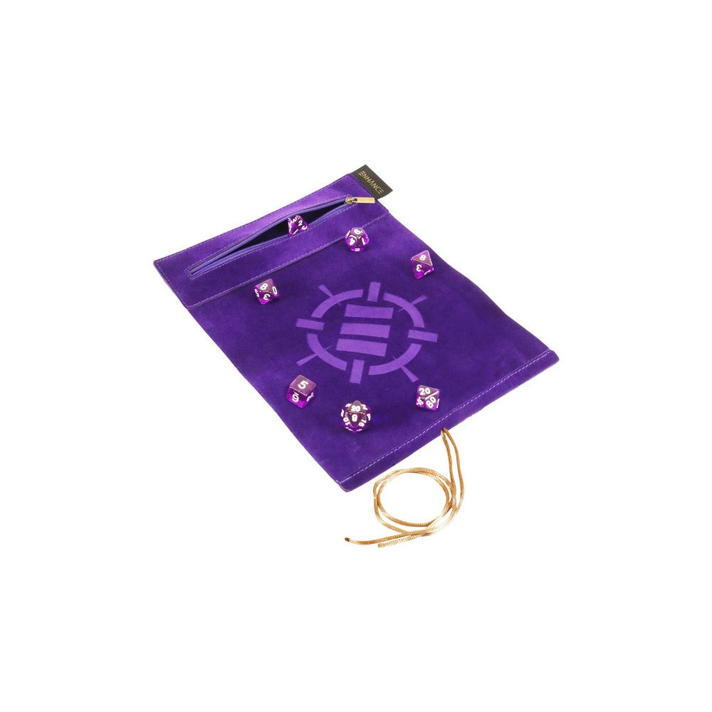 ENHANCE Tabletop Roll on a Scroll Dice Case and 7pc Acrylic Dice Set - Purple