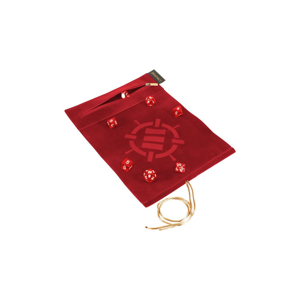 ENHANCE Tabletop Roll on a Scroll Dice Case and 7pc Acrylic Dice Set - Red