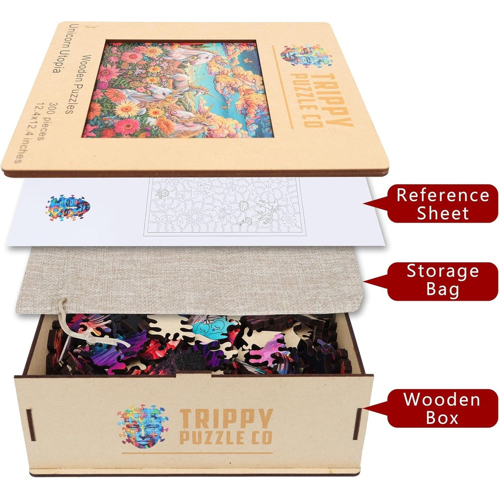 Trippy Puzzles - 300 Pce Wood Jigsaw Unicorn Utopia