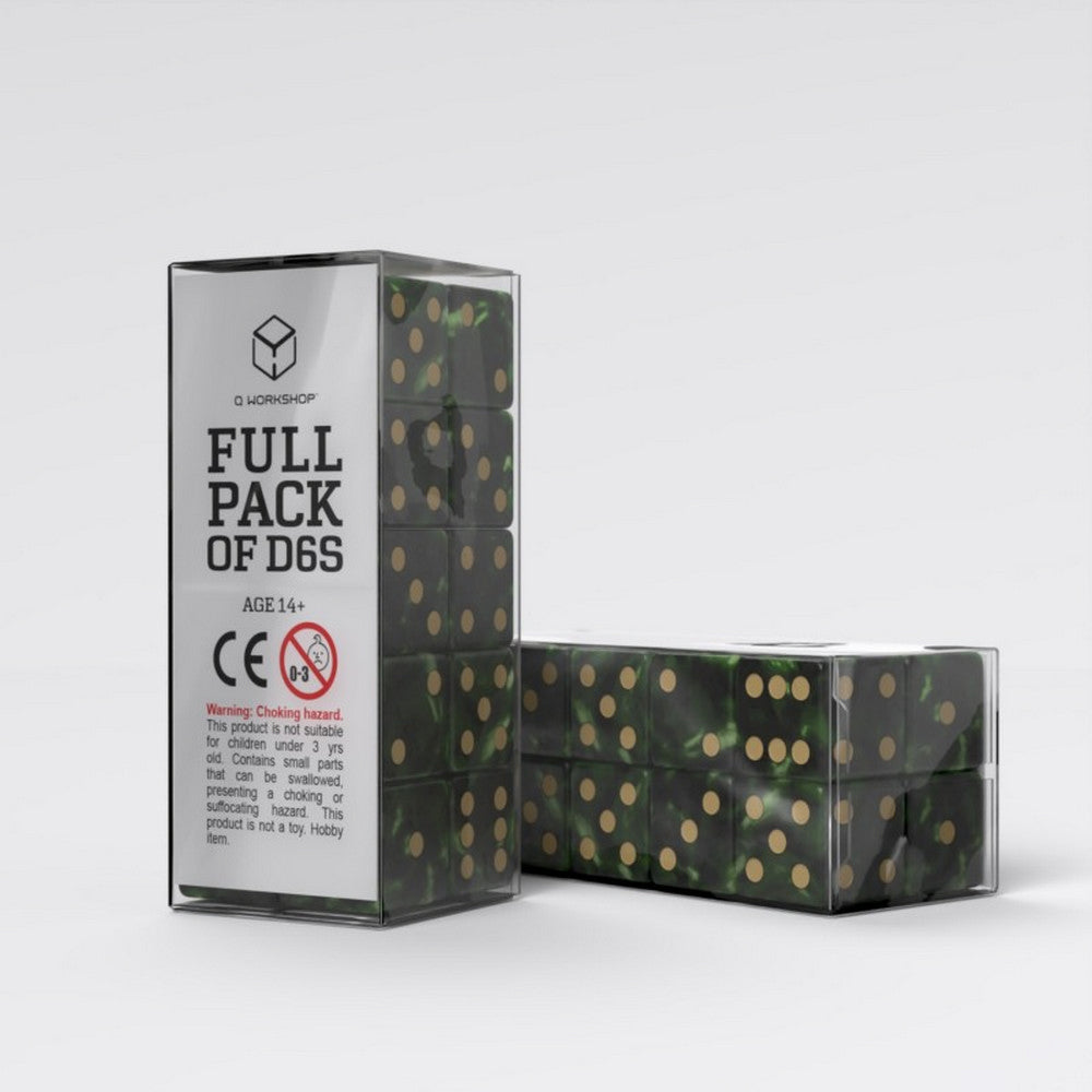 Q Workshop - Full Pack of D6s: Bottle green & Gold