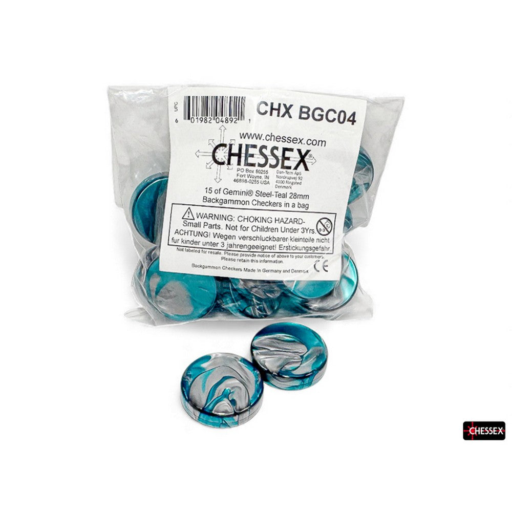 CHX BGC04 15 of GeminiÃ‚Â® Steel-Teal 28mm Backgammon Checkers in a bag
