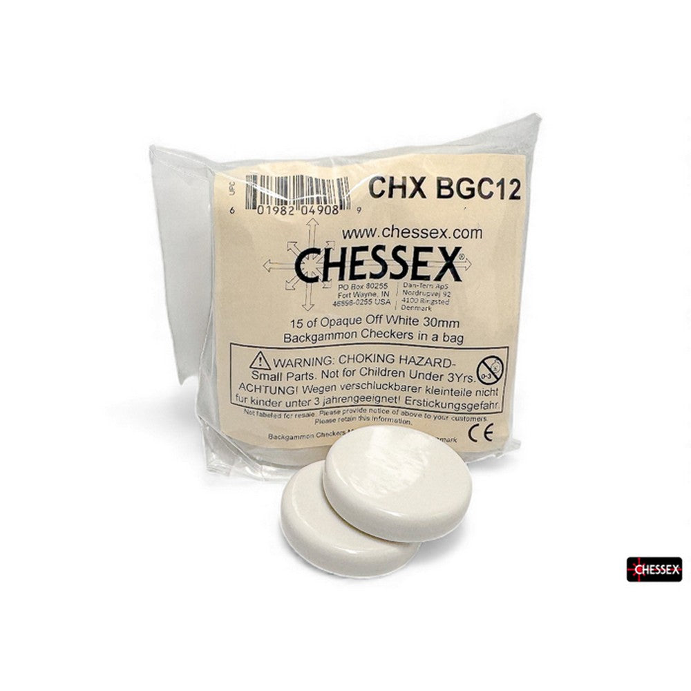 CHX BGC12 15 of Opaque Off White 30mm Backgammon Checkers in a bag