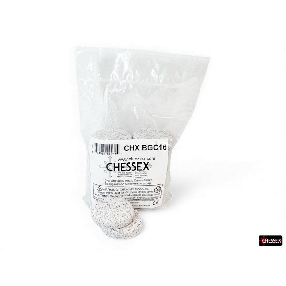 CHX BGC16 15 of Speckled Arctic Camo 35mm Backgammon Checkers in a bag