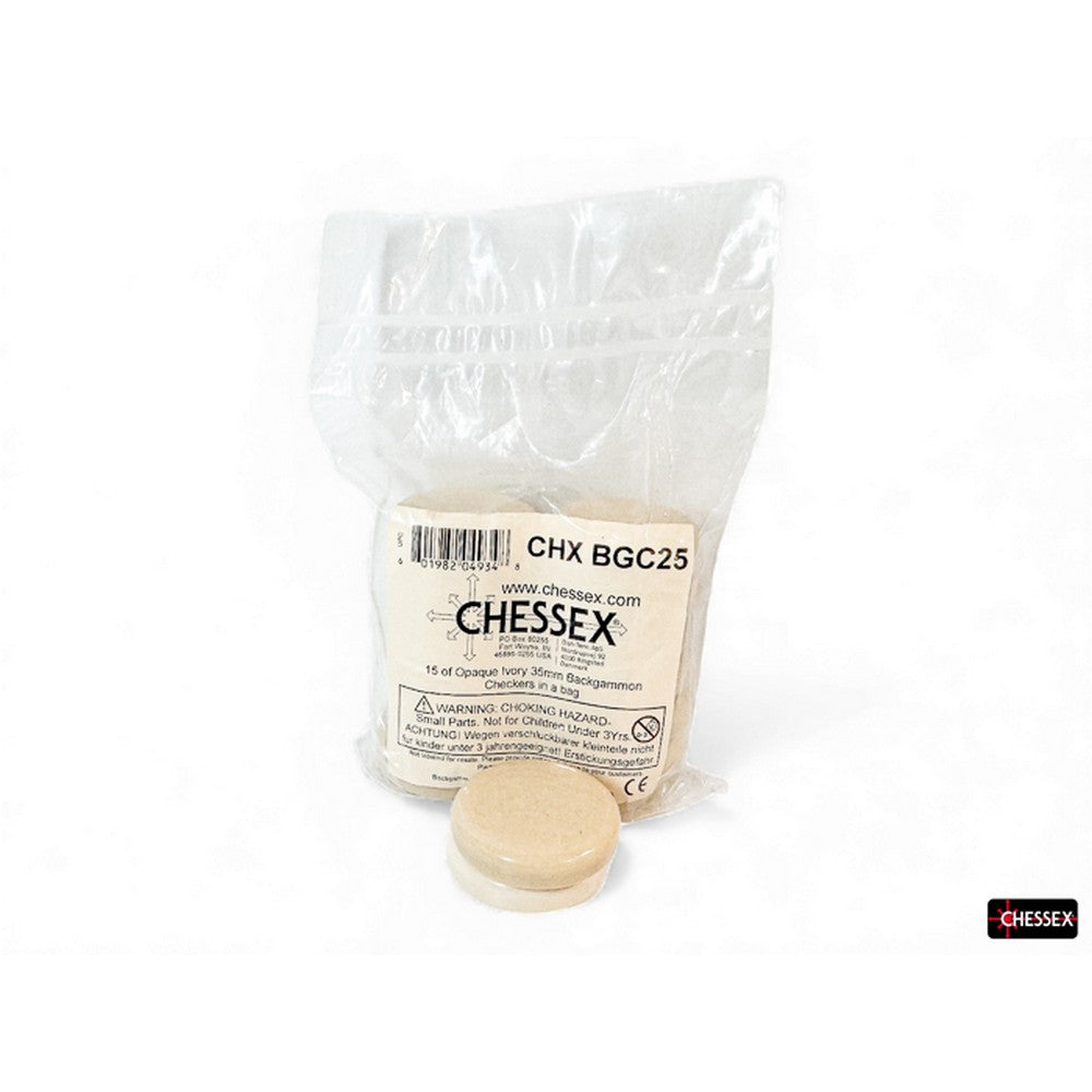 CHX BGC25 15 of Opaque Ivory 35mm Backgammon Checkers in a bag