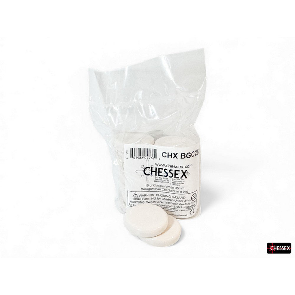 CHX BGC26 15 of Opaque White 35mm Backgammon Checkers in a bag