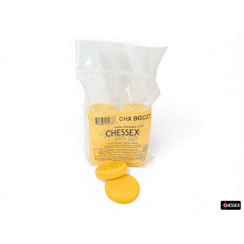 CHX BGC27 15 of Opaque Yellow 35mm Backgammon Checkers in a bag
