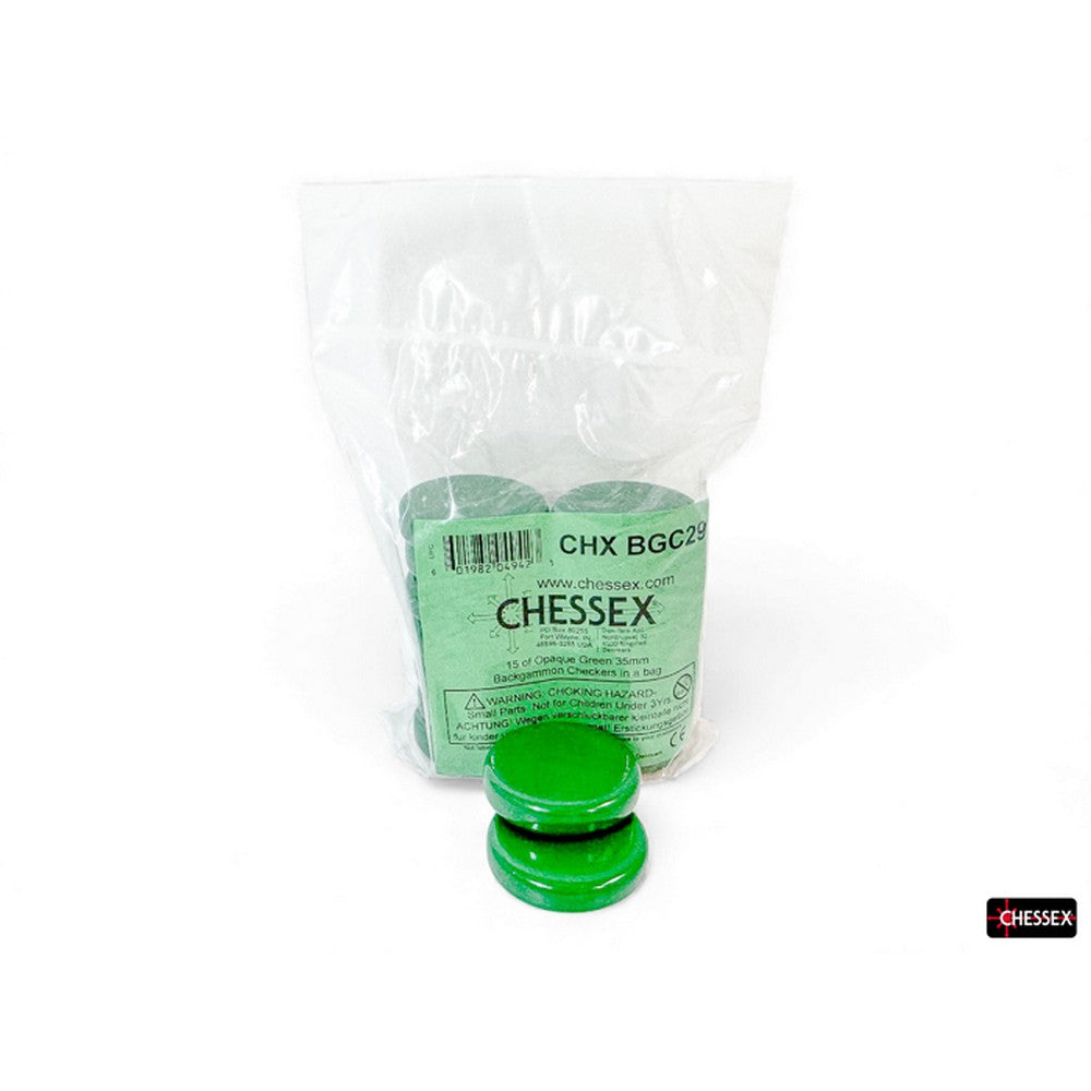 CHX BGC29 15 of Opaque Green 35mm Backgammon Checkers in a bag