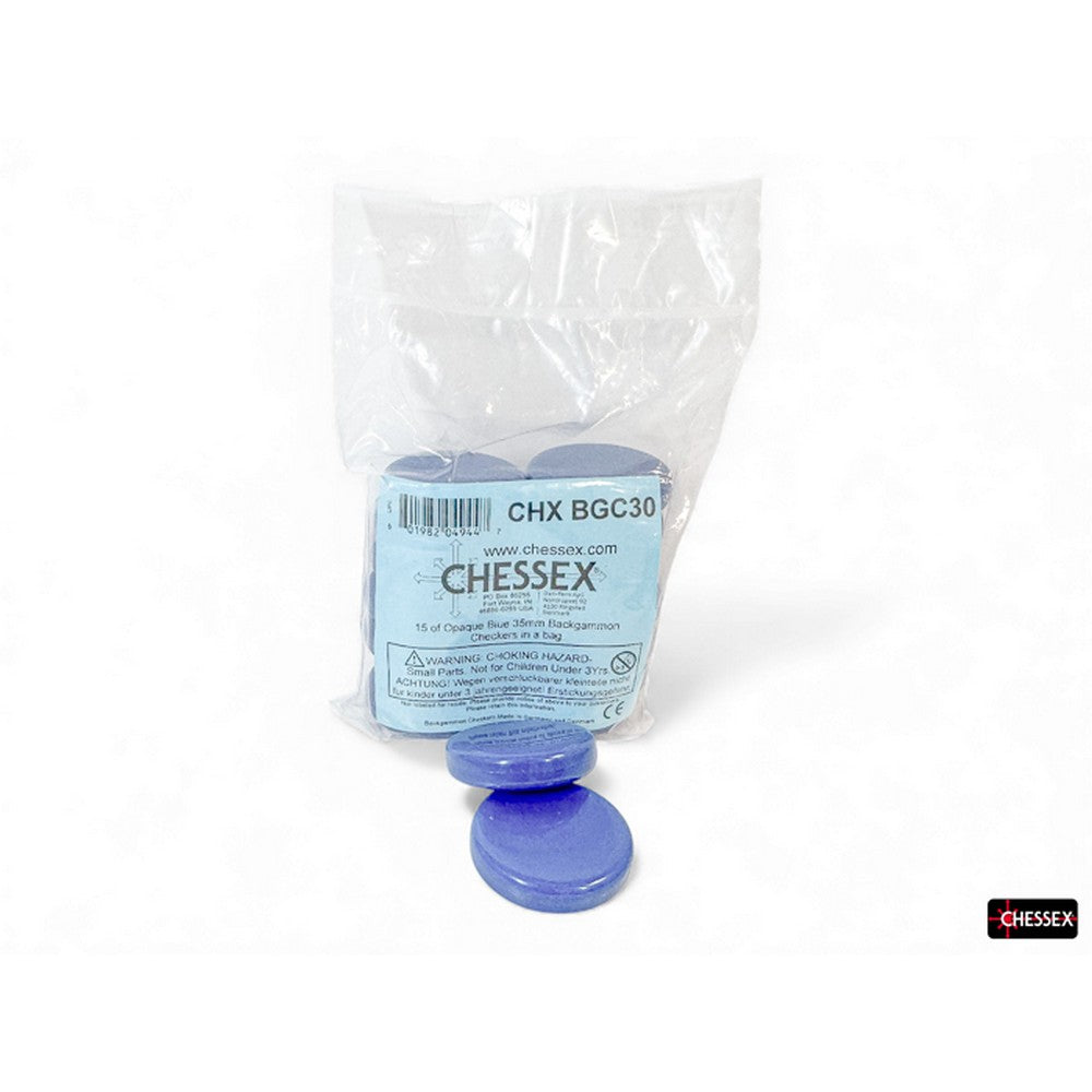 CHX BGC30 15 of Opaque Blue 35mm Backgammon Checkers in a bag