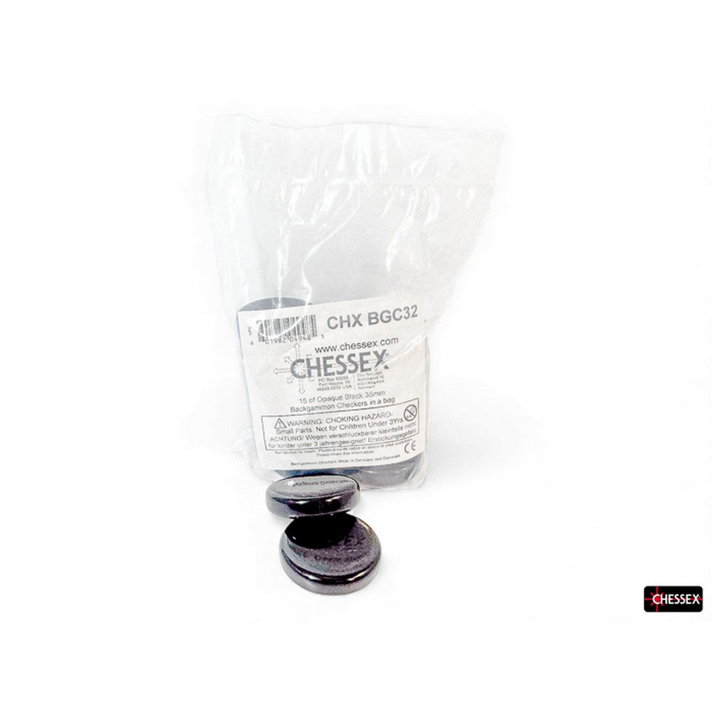 CHX BGC32 15 of Opaque Black 35mm Backgammon Checkers in a bag