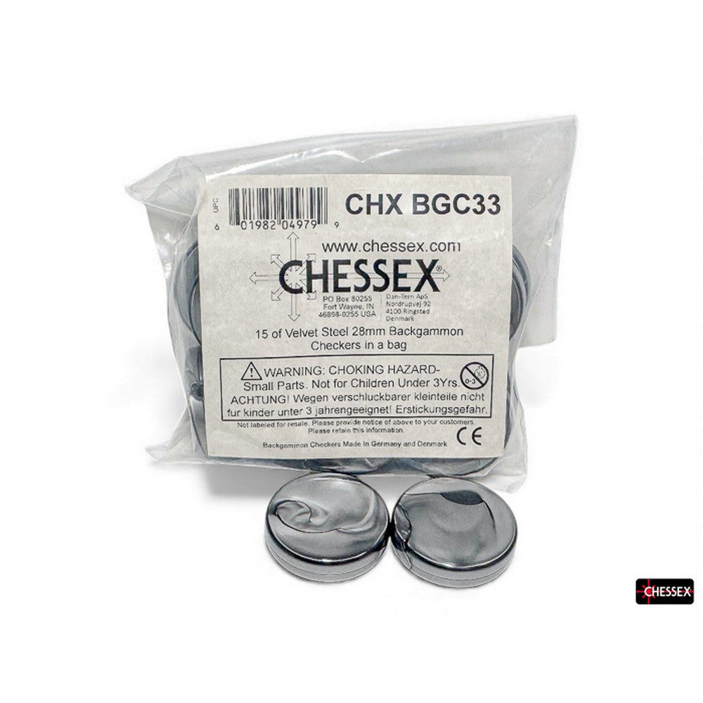 CHX BGC33 15 of Velvet Steel 28mm Backgammon Checkers in a bag