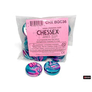 CHX BGC36 15 of Gemini Pink-Teal 28mm Backgammon Checkers in a bag