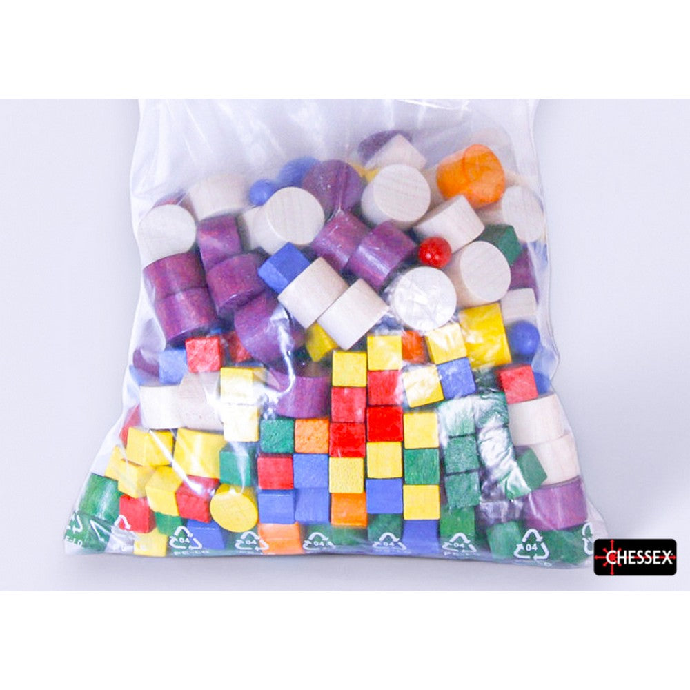 CHX BYZ1000A Bag of Wooden Pawns - Cubes - Discs - Tokens